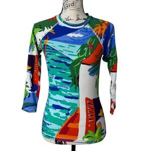 Polo Ralph Lauren Womens Rash Guard Top Tropical Caribbean Blue Green Size S